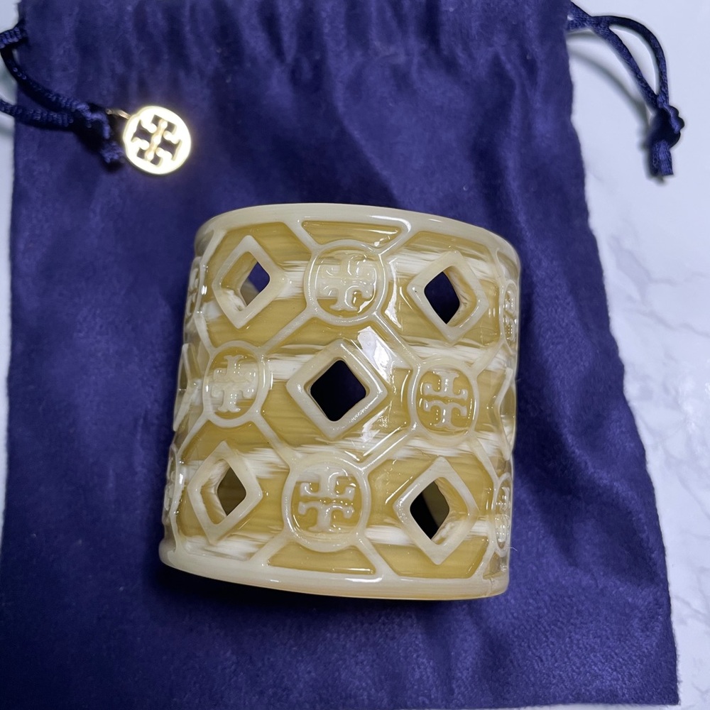 TORY BURCH Resin Logo Cutout Cuff Bracelet (Worn once)